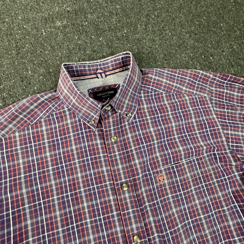Ariat Pro Series Shirt Mens Large Purple Plaid Western Button Down 10015926
